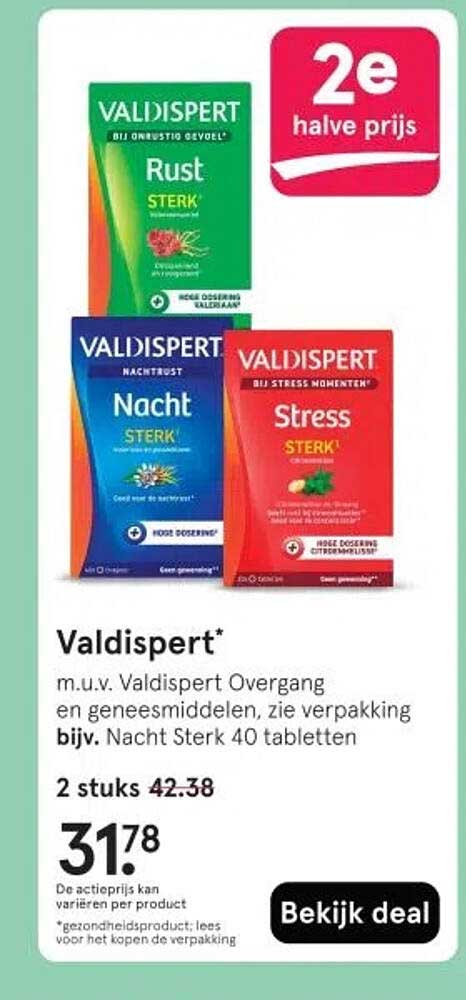 Valdispert* m.u.v. Valdispert Overgang en geneesmiddelen, zie verpakking bijv. Nacht Sterk 40 tabletten