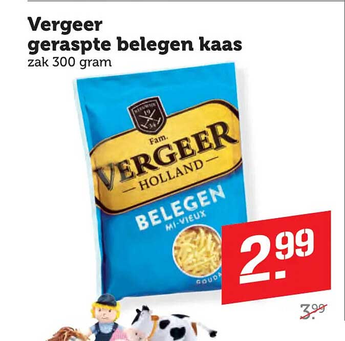 Vergeer geraspte belegen kaas zak 300 gram