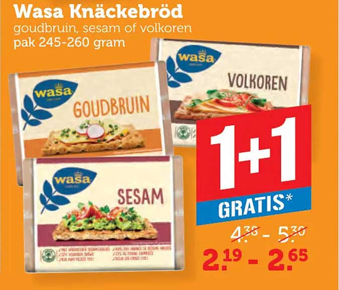 Wasa Knäckebröd goudbruin, sesam of volkoren pak 245-260 gram