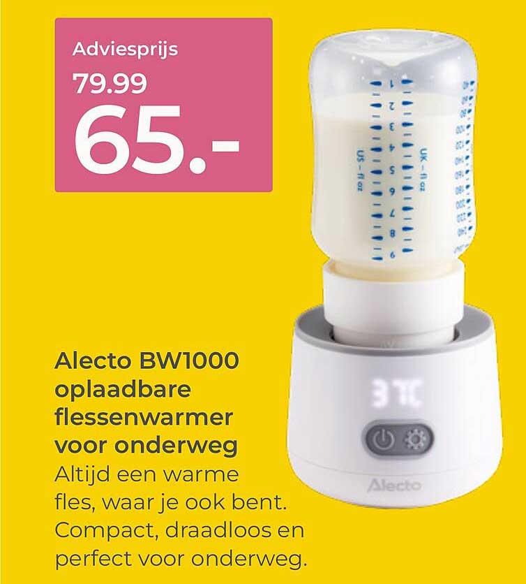 Alecto BW1000 oplaadbare flessenwarmer voor onderweg
