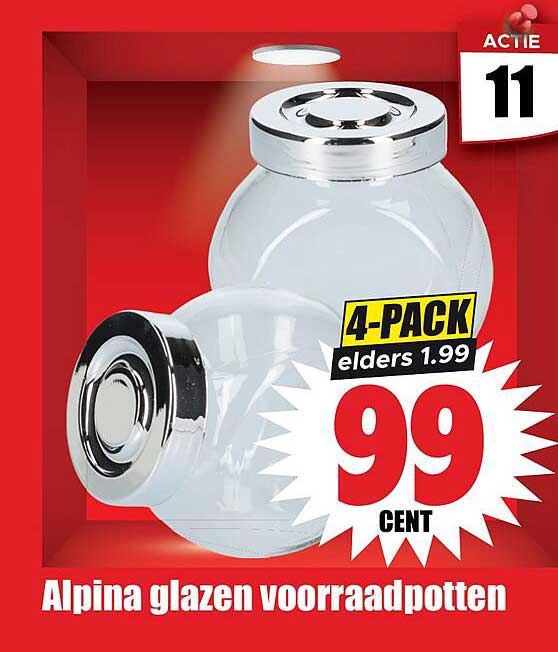 Alpina glazen voorraadpotten 4-PACK elders 1.99