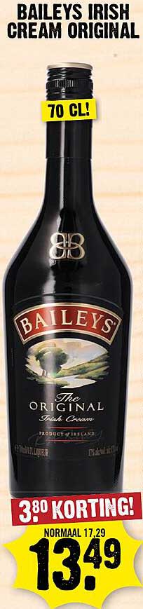 BAILEYS IRISH CREAM ORIGINAL 70 CL! KORTING!