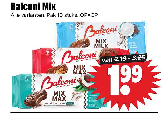 Balconi Mix Alle varianten. Pak 10 stuks. OP=OP