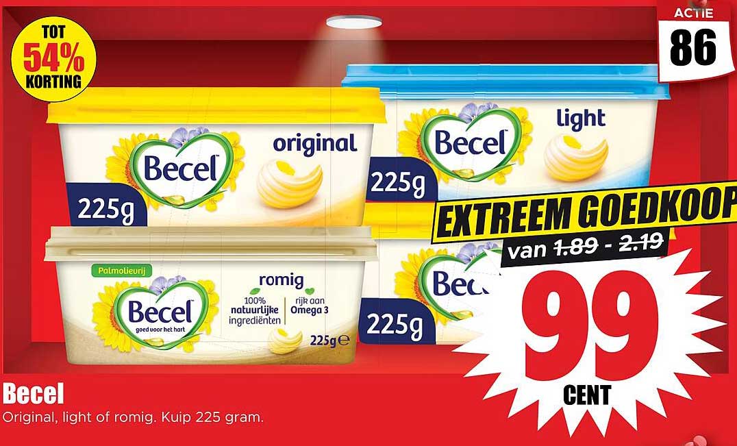 Becel original, light of romig. Kuip 225 gram.