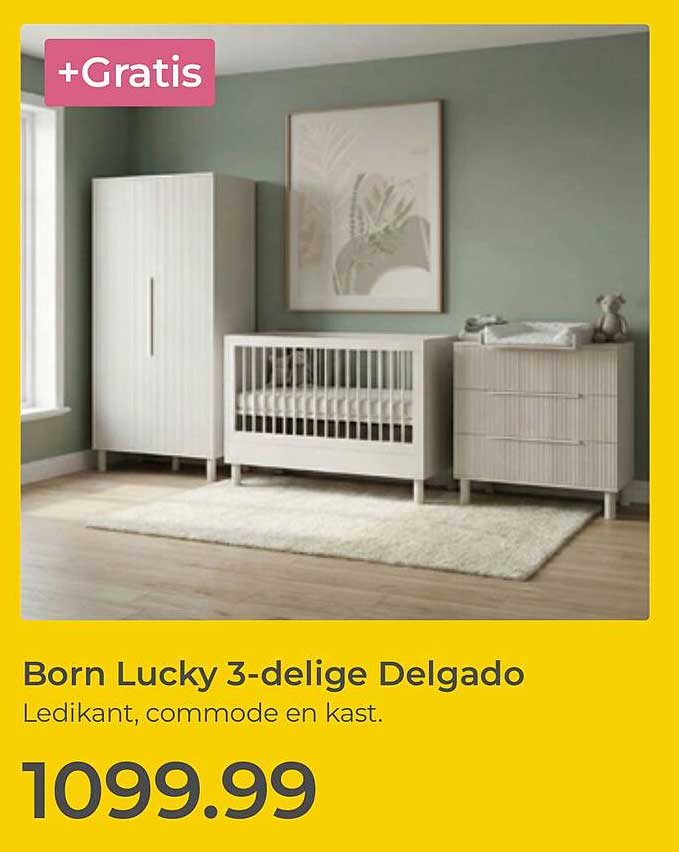 Born Lucky 3-delige Delgado Ledikant, commode en kast. +Gratis
