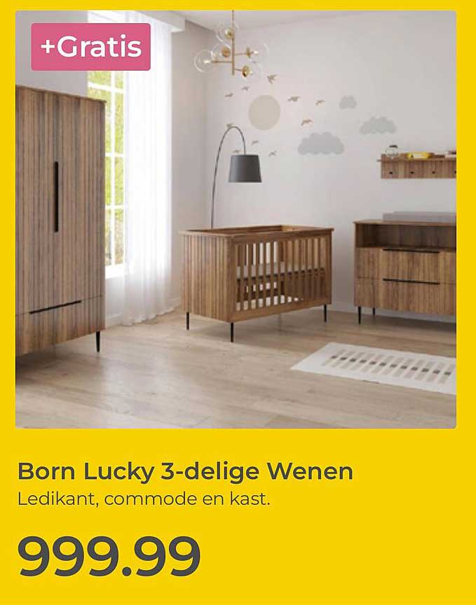 Born Lucky 3-delige Wenen Ledikant, commode en kast. +Gratis