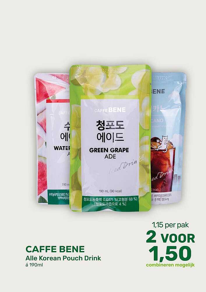 CAFFE BENE Alle Korean Pouch Drink á 190ml 2 voor 1,50 combineren mogelijk