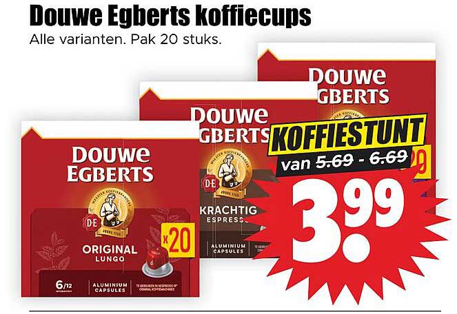 Douwe Egberts koffiecups Alle varianten. Pak 20 stuks. KOFFIESTUNT