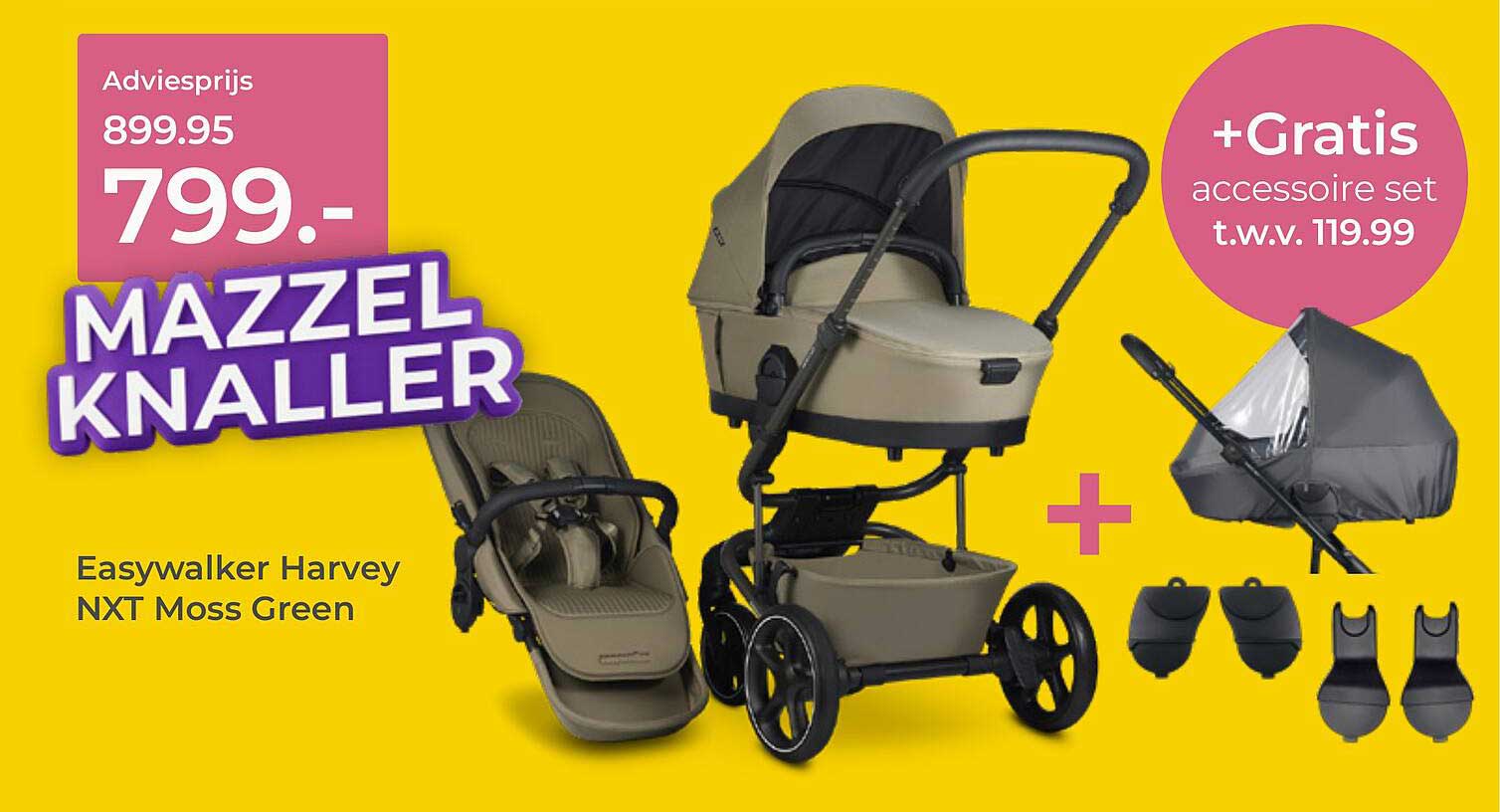 Easywalker Harvey NXT Moss Green MAZZELKNALLER +Gratis accessoire set t.w.v. 119.99