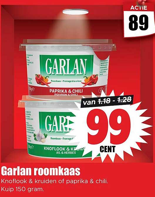 Garlan roomkaas Knoflook & kruiden of paprika & chili. Kuip 150 gram.