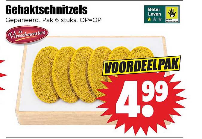 Gehaktschnitzels Gepaneerd. Pak 6 stuks. OP=OP VOORDEELPAK