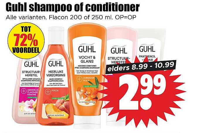 Guhl shampoo of conditioner Alle varianten. Flacon 200 of 250 ml. OP=OP