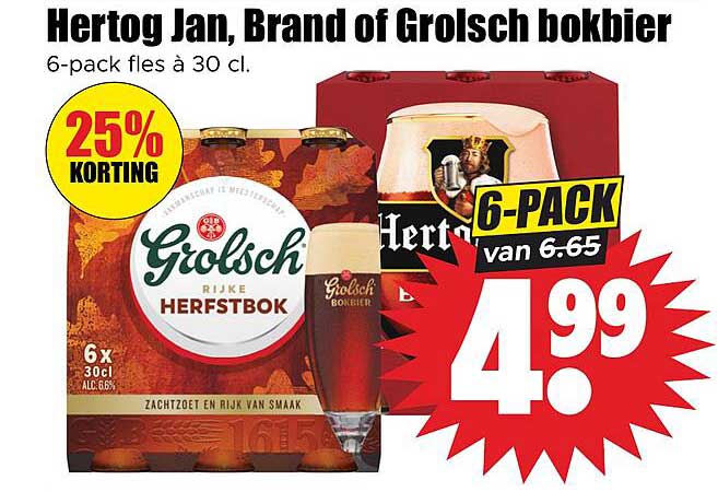 Hertog Jan, Brand of Grolsch bokbier 6-pack fles à 30 cl. 25% KORTING