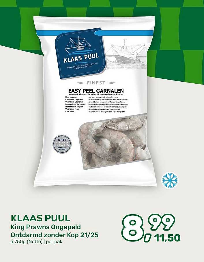 KLAAS PUUL King Prawns Ongepeld Ontdarmd zonder Kop 21/25