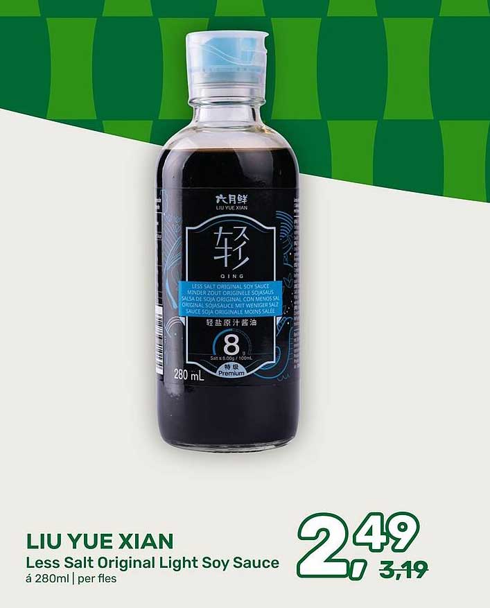 LIU YUE XIAN Less Salt Original Light Soy Sauce á 280ml | per fles