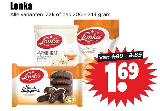 Lonka Alle varianten. Zak of pak 200 - 244 gram.