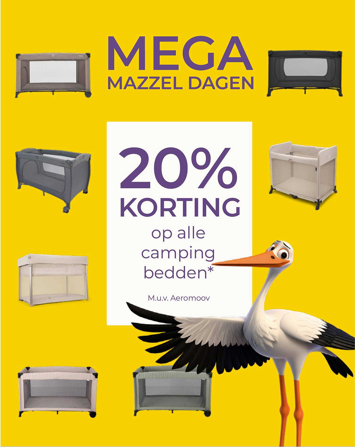 MEGA MAZZEL DAGEN 20% KORTING op alle camping bedden* M.u.v. Aeromoov