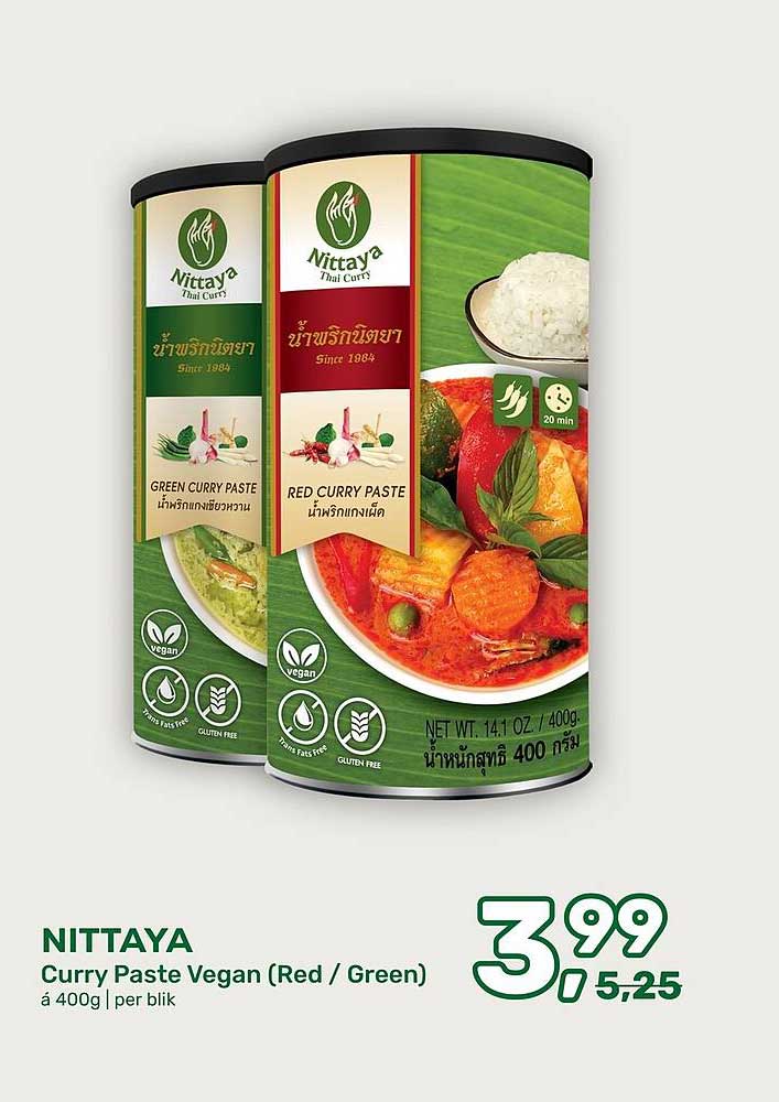 NITTAYA Curry Paste Vegan (Red / Green) á 400g | per blik
