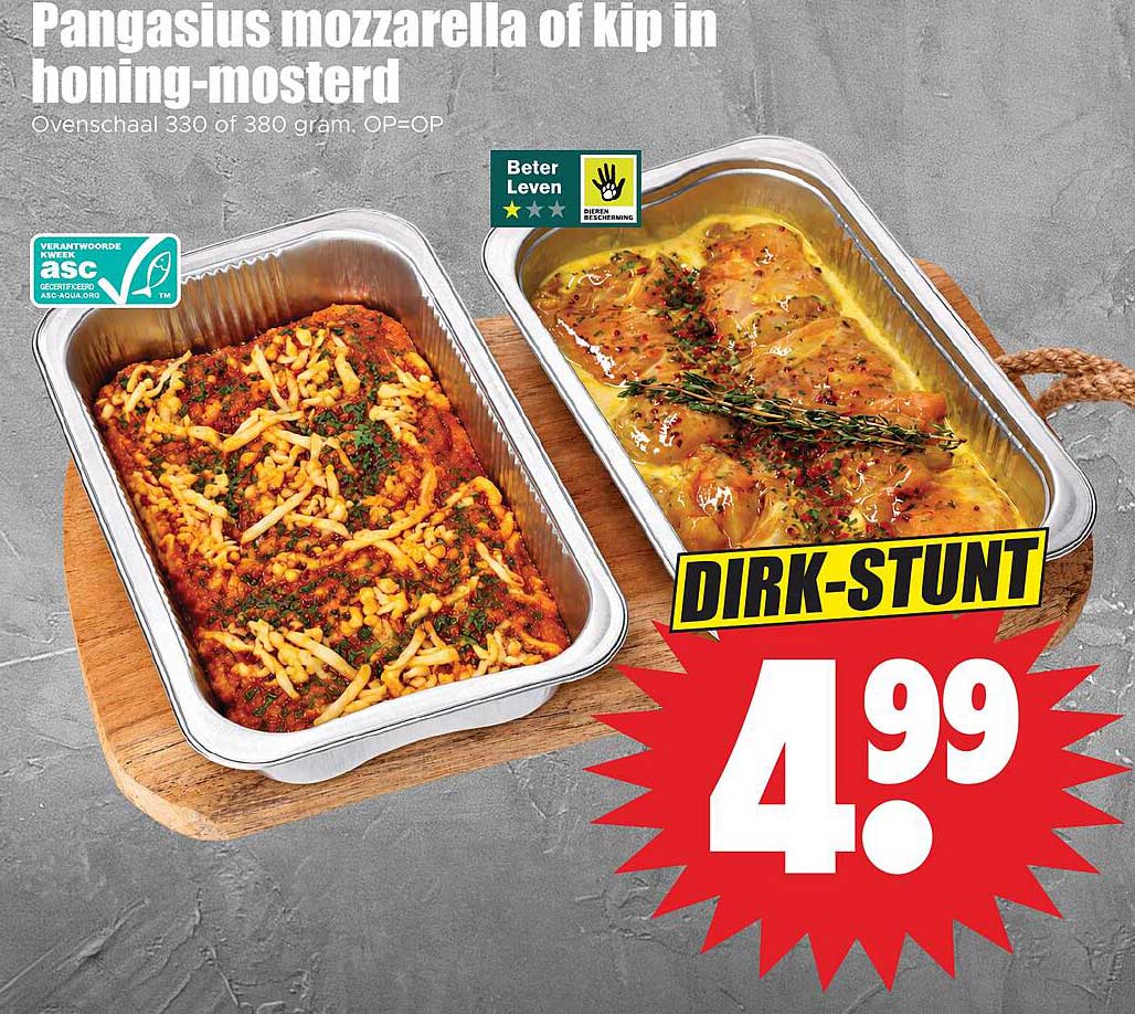 Pangasius mozzarella of kip in honing-mosterd