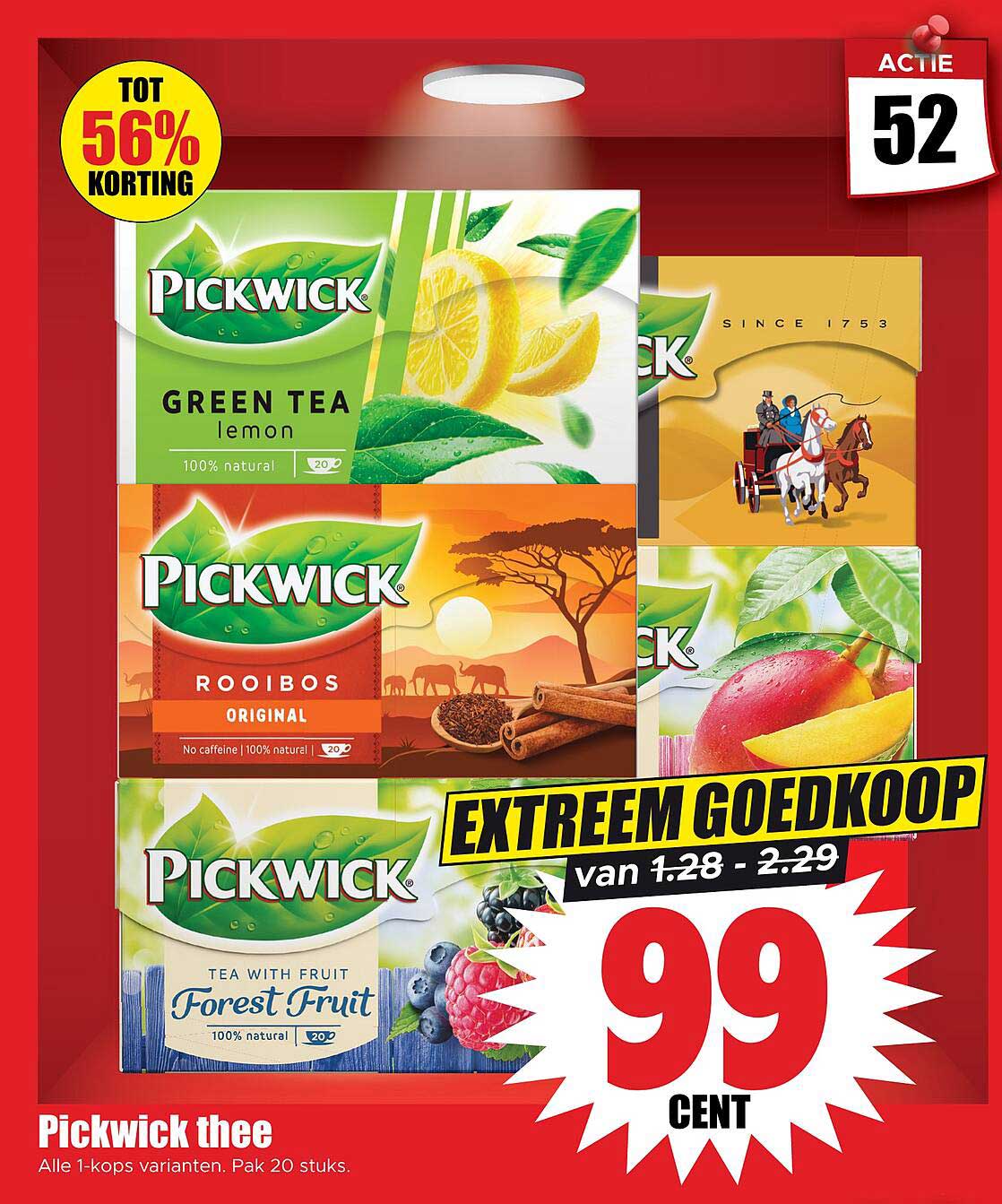 Pickwick thee Alle 1-kops varianten. Pak 20 stuks.