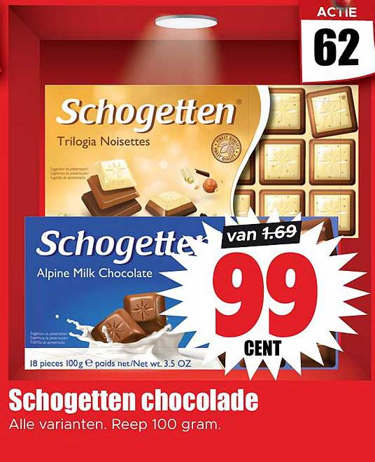 Schogetten chocolade Alle varianten. Reep 100 gram.