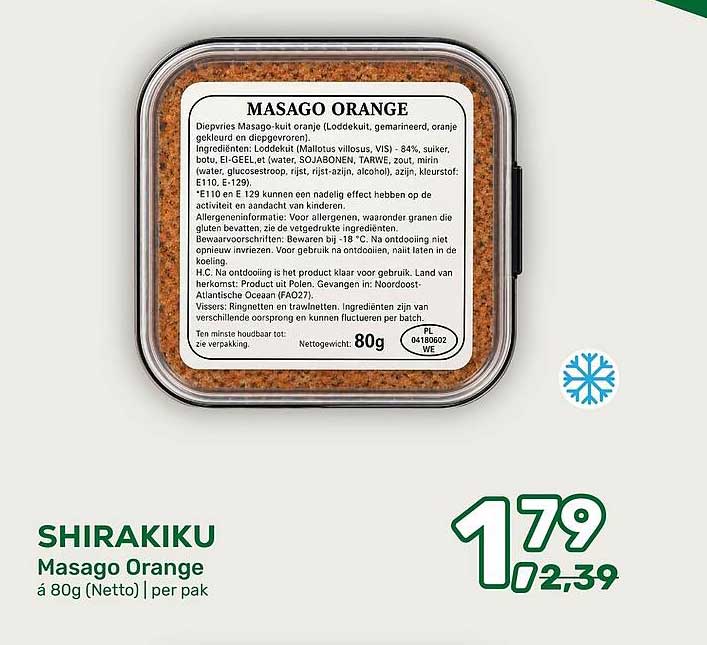 SHIRAKIKU Masago Orange á 80g (Netto) | per pak