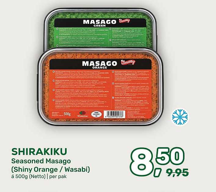 SHIRAKIKU Seasoned Masago (Shiny Orange / Wasabi) á 500g (Netto) | per pak