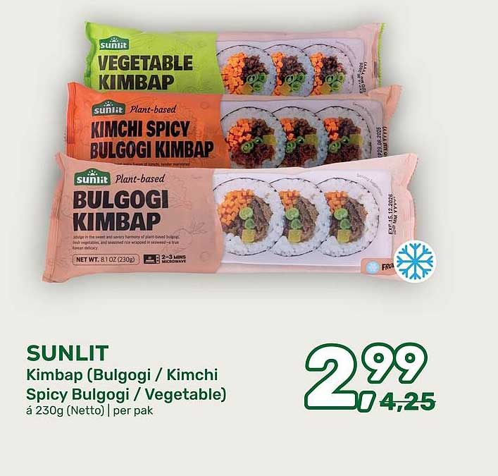 SUNLIT Kimbap (Bulgogi / Kimchi Spicy Bulgogi / Vegetable) à 230g (Netto) | per pak
