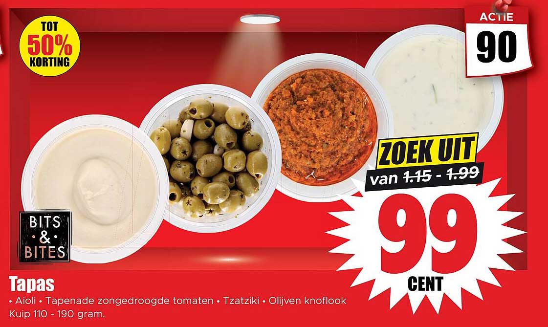 Tapas • Aioli • Tapenade zongedroogde tomaten • Tzatziki • Olijven knoflook