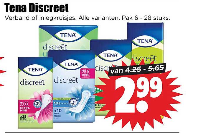 Tena Discreet Verband of inlegkruisjes. Alle varianten. Pak 6 - 28 stuks.