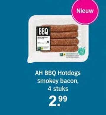 AH BBQ Hotdogs smokey bacon, 4 stuks