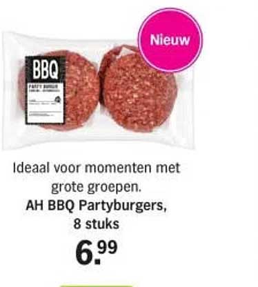 AH BBQ Partyburgers, 8 stuks Nieuw