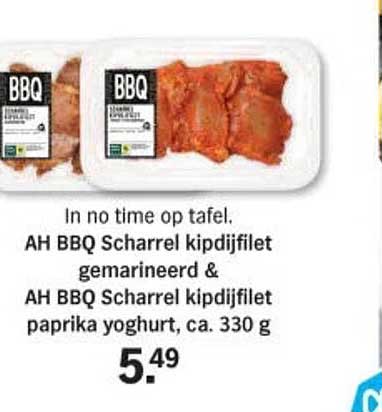 AH BBQ Scharrel kipdijfilet gemarineerd & AH BBQ Scharrel kipdijfilet paprika yoghurt, ca. 330 g