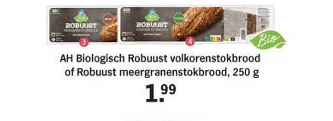 AH Biologisch Robuust volkorenstokbrood of Robuust meergranenstokbrood, 250 g