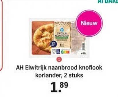 AH Eiwitrij naanbrood knoflook koriander, 2 stuks