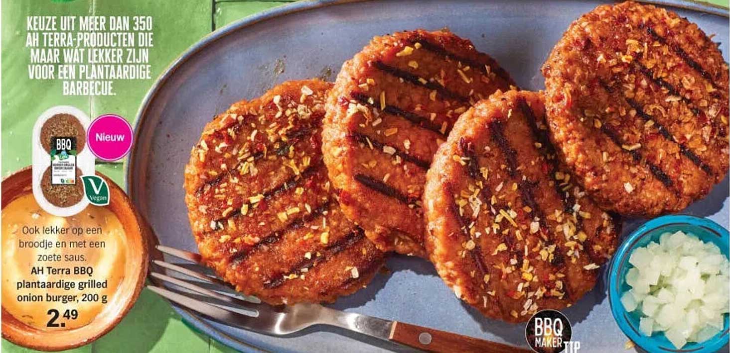 AH Terra BBQ plantaardige grilled onion burger, 200 g