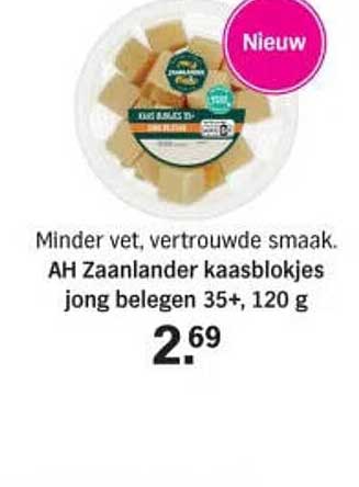 AH Zaanlander kaasblokjes jong belegen 35+, 120 g