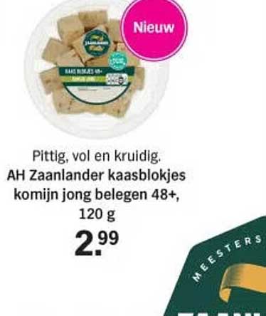 AH Zaanlander kaasblokjes komijn jong belegen 48+, 120 g