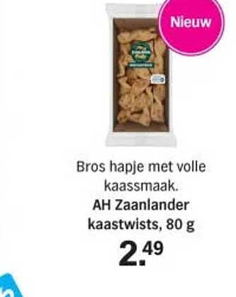 Bros hapje met volle kaassmaak. AH Zaanlander kaastwists, 80 g