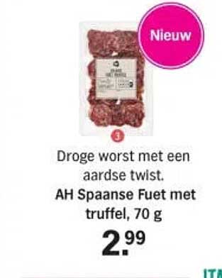 Droge worst met een aardse twist. AH Spaanse Fuet met truffel, 70 g