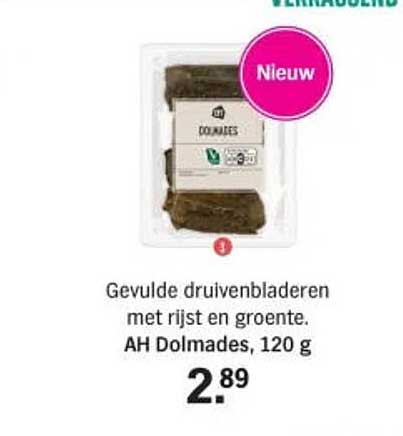 Gevulde druivenbladeren met rijst en groente. AH Dolmades, 120 g