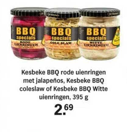 Kesbeke BBQ rode uienringen met jalapeño's, Kesbeke BBQ coleslaw of Kesbeke BBQ Witte uienringen, 395 g