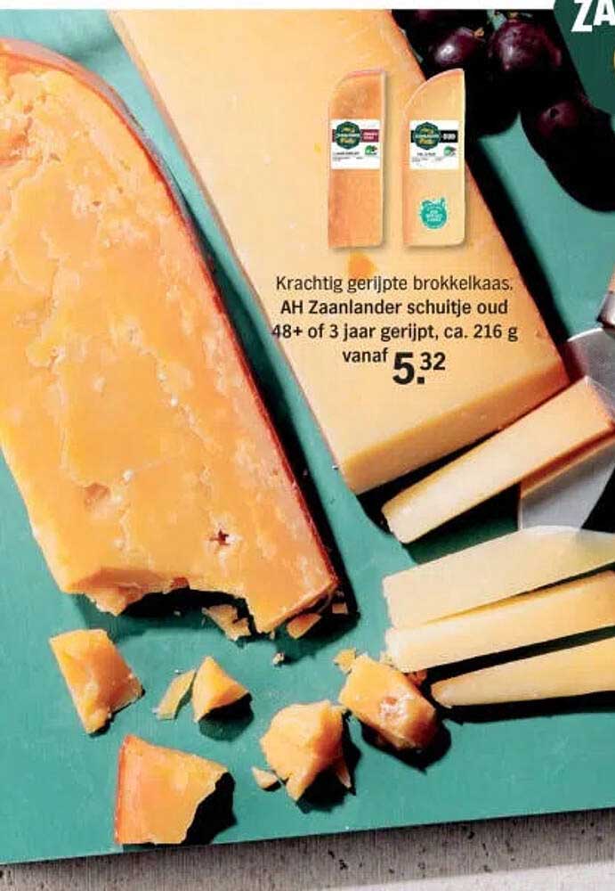 Krachtig gerijpte brokkelkaas, AH Zaanlander schuitje oud 48+ of 3 jaar gerijpt, ca. 216 g