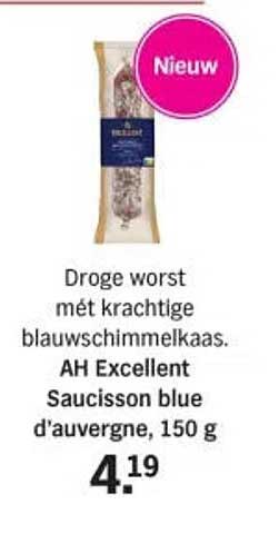 Nieuwe Droge worst mét krachtige blauwschimmelkaas. AH Excellent Saucisson blue d'auvergne, 150 g