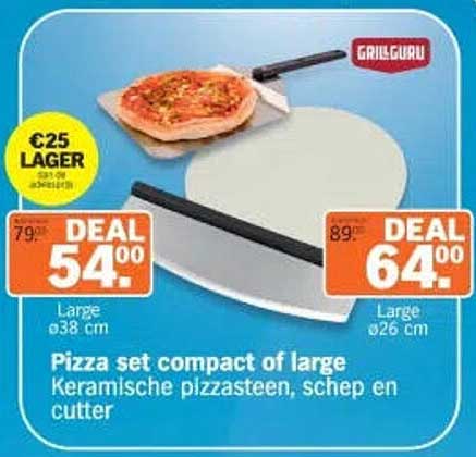 Pizza set compact of large Keramische pizzasteen, schep en cutter