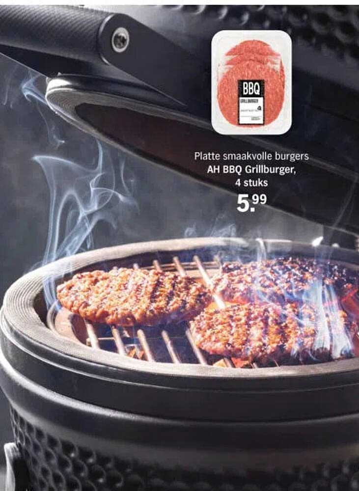 Platte smaakvolle burgers AH BBQ Grillburger, 4 stuks
