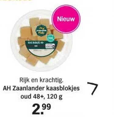 Rijk en krachtig, AH Zaanlander kaasblokjes oud 48+, 120 g