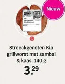 Streeckgenoten Kip grillworst met sambal & kaas, 140 g
