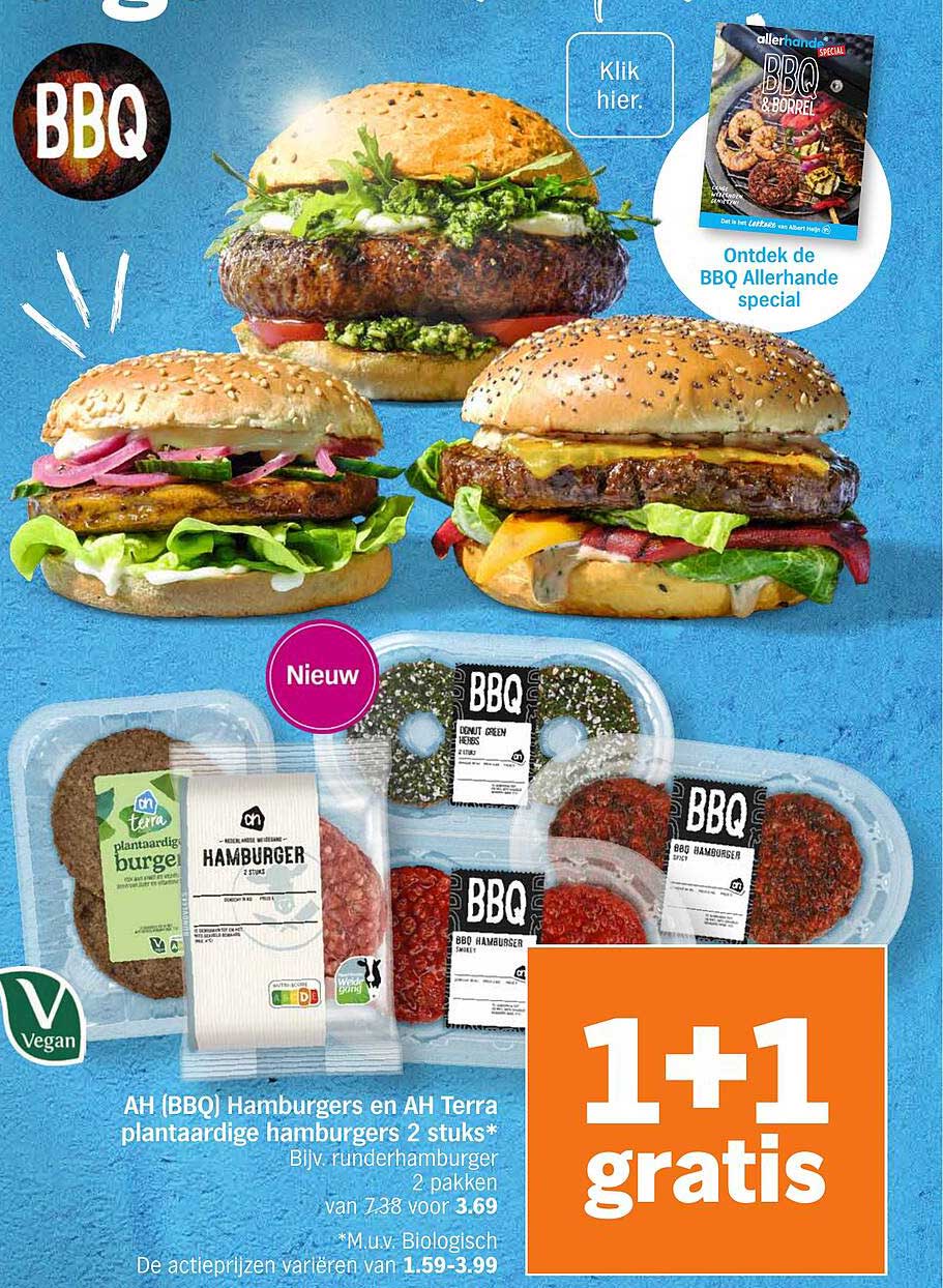 AH [BBQ] Hamburgers en AH Terra plantaardige hamburgers 2 stuks*