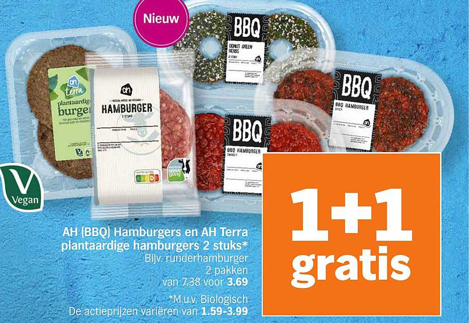 AH {BBQ} Hamburgers en AH Terra plantaardige hamburgers 2 stuks*